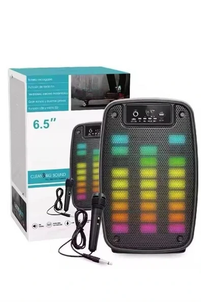 Taşınabilir 6.5 inç LED Bluetooth Kareoke Hoparlör RGB Işıklı Radyolu - Resim 3