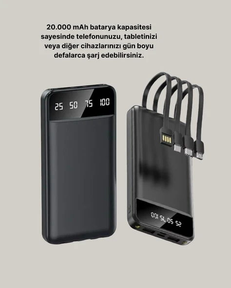 20.000 mAh 4 Çıkışlı LED Göstergeli Hızlı Şarj Powerbank - 5