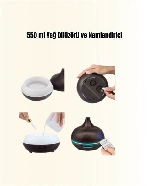 550 ml Kapasiteli Ultrasonik Difüzör – Yağsız Nemlendirici Kullanımıyla Uyumlu - 3