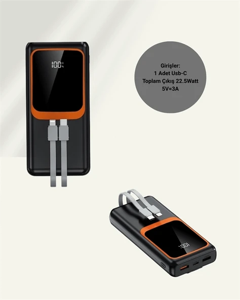 Dijital Ekranlı 20.000 mAh Powerbank | 22.5W Hızlı Şarj + Çoklu Bağlantı Seçeneği - 5