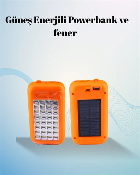 Gold Silver Güneş Enerjili Powerbank Işıldak – 10000 mAh, 32 LED, Çift USB, Su Geçirmez - 2