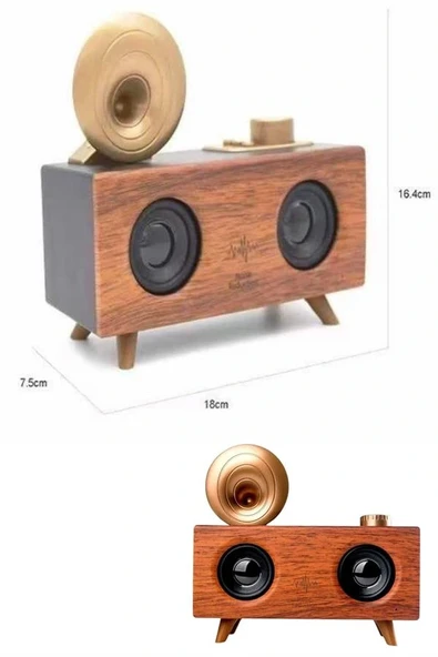 Bluetooth Nostalji Speaker Radyo Gramofon Ahşap Renk Vintage - 5