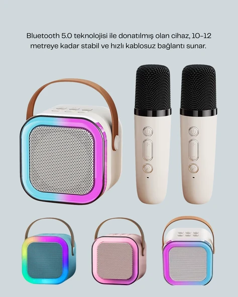 Bluetooth 5.0 Destekli Kablosuz Karaoke Hoparlör - 2