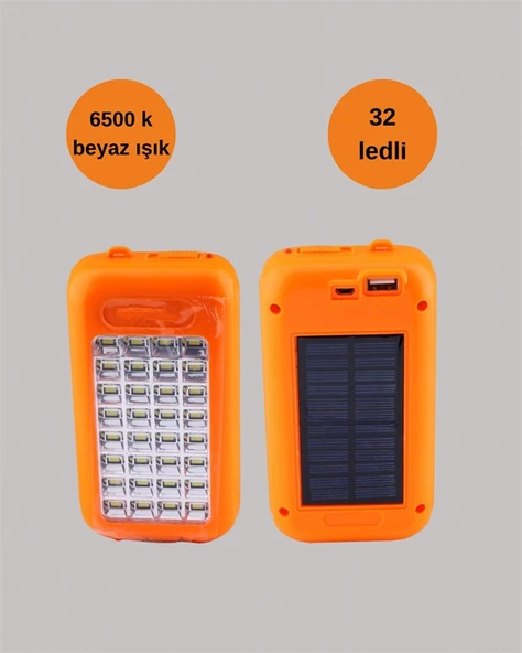 Gold Silver Güneş Enerjili Powerbank Işıldak – 10000 mAh, 32 LED, Çift USB, Su Geçirmez - 5