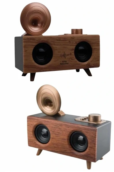 Bluetooth Nostalji Speaker Radyo Gramofon Ahşap Renk Vintage - 4