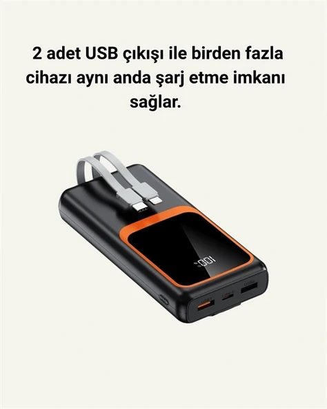 20000 mAh Powerbank | Çok Kablolu, Dijital Göstergeli, Yüksek Hızlı Şarj Cihazı - 4