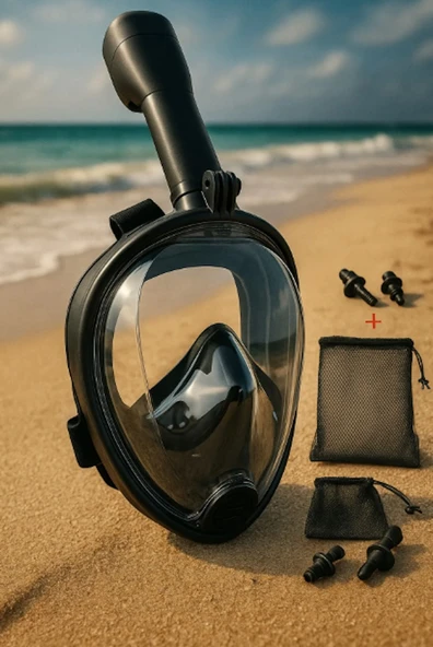 Tam Yüz Dalış Maskesi Şnorkel, Full Face Deniz Maskesi 180° Panoramik Görüş - 4