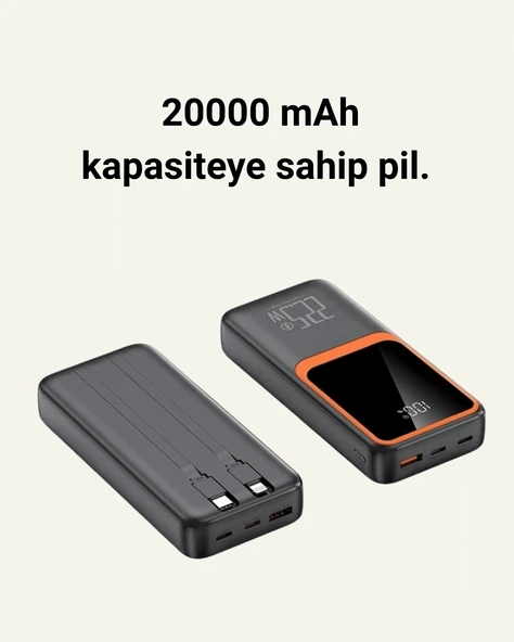 Taşınabilir Şarj Cihazı 20000 mAh | 22.5W Hızlı Şarj + Dijital Ekran + Kablo Dahil - 2