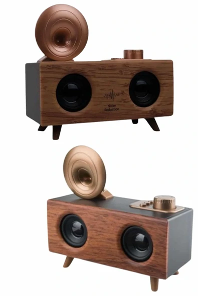 Bluetooth Nostalji Speaker Radyo Gramofon Ahşap Renk Vintage - 4