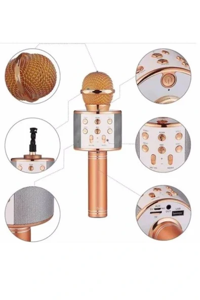 Karaoke Mikrofon Bluetooth Bağlantılı Aux Girişli Uzun Pil Ömrü Yüksek Ses Kaliteli - 5