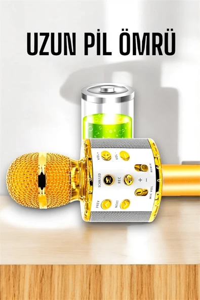 Kablosuz Bluetooth Karaoke Mikrofon USB ve AUX Girişli, Yüksek Ses Kalitesi - Resim 4