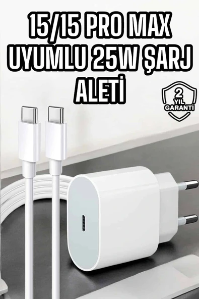 İOS Uyumlu Type-C Girişli Hızlı Şarj 15/15 Pro Max Adaptör ve Kablosu - 1