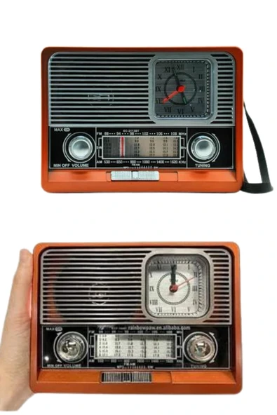 Saatli Fenerli Bluetooth Nostaljik Radyo AUX SD USB Girişli Bluetooth Hoparlör - Resim 5