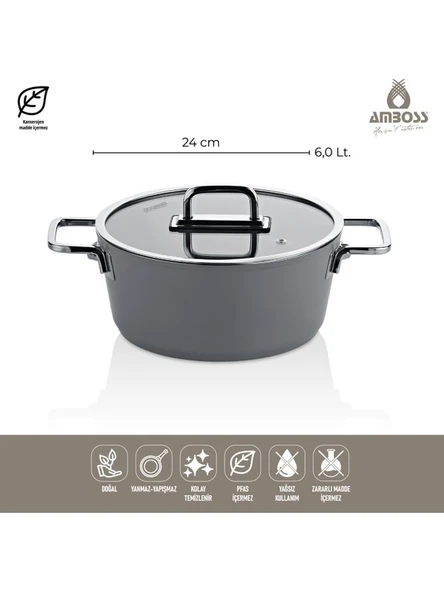 AMBOSS Sera Nova 7 Parça Seramik Tencere Tava Seti Gri