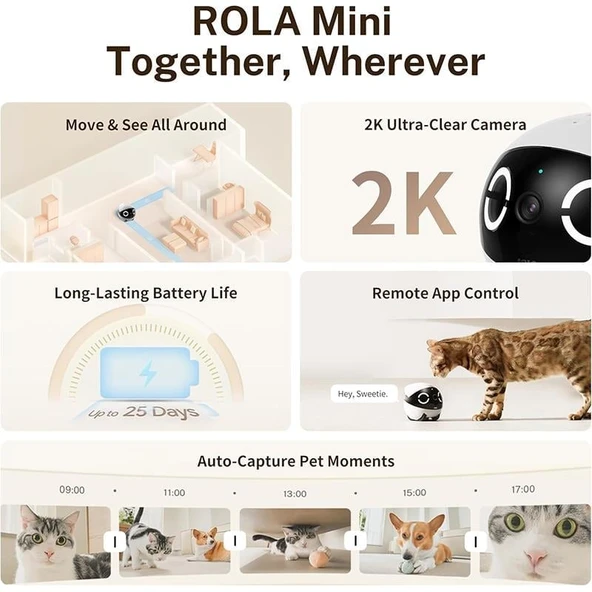 Enabot ROLA Mini 2K Kameralı Taşınabilir Hayvan Robotu /  Her Yerde Bağlantıda Kalın - 8