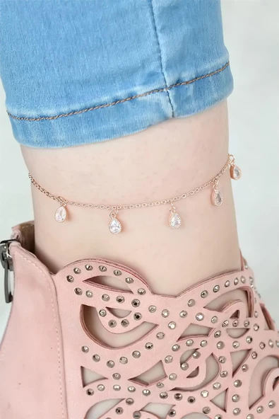 Rose Renk Zincirli Damla Taşlı Hal Hal - TJ-HH823-KS ürün görseli