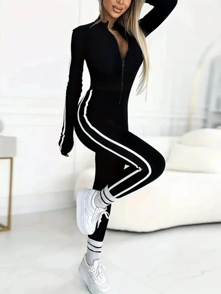 Kadın Uzun Kollu önden Fermuarlı şardonlu Dalgıç Tulum