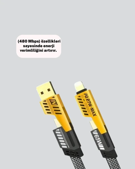 Akıllı Telefon Tablet Laptop Uyumlu 65W Güçlü Veri Kablosu - 4