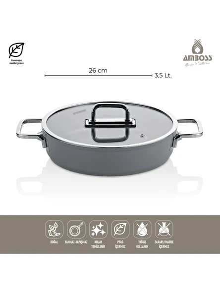 AMBOSS Sera Nova 7 Parça Seramik Tencere Tava Seti Gri - 3