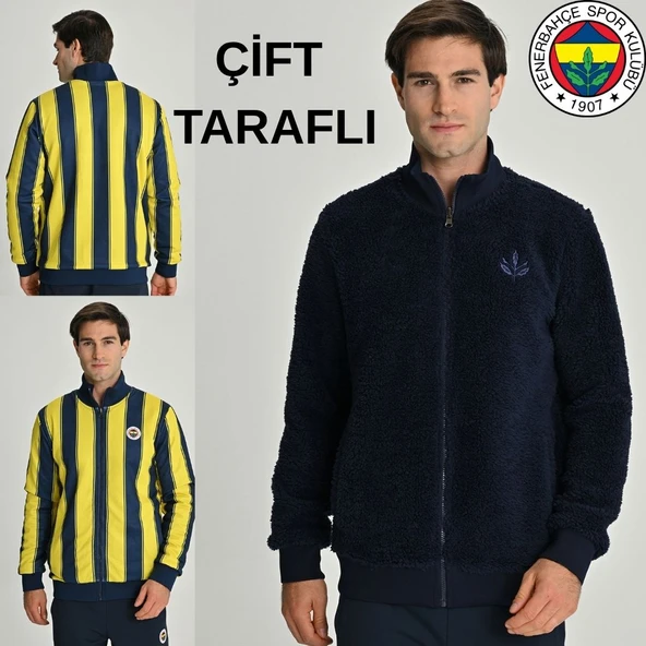 Fenerbahçe S.K. 25/26 Tribün Çubuklu Çift Taraflı Erkek Peluş Ceket - 1