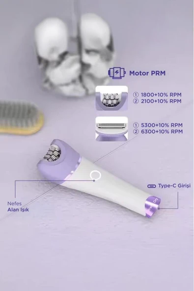TEP-02 Beyaz 6 Başlıklı (Yüz+Koltuk Altı+Bikini Bölgesi+Bacak) Islak Ve Kuru Kablosuz Epilatö - 7