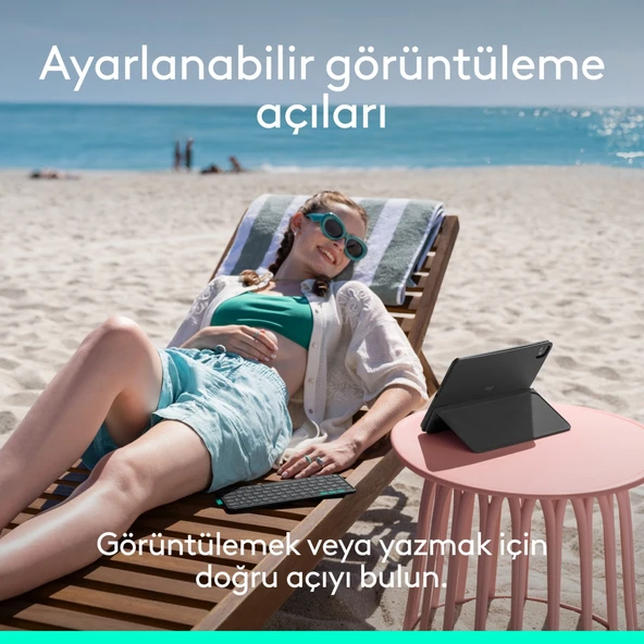 Logitech Flip Folio iPad Pro 11 inç (M4), iPad Air 11 inç (M2 ve M3), iPad Air (5. Nesil) ile Uyumlu Türkçe Klavyeli Tablet Kılıfı, Siyah - Resim 9