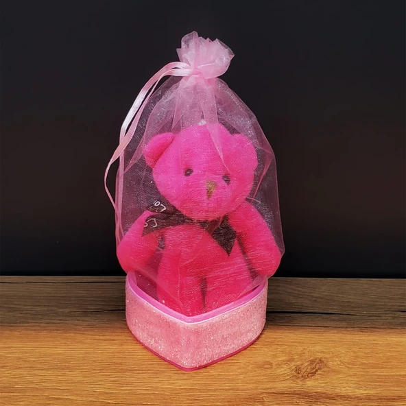 Hediyelik Pembe Tül Kese Ve Ayıcık ürün görseli 1