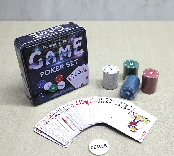 Metal Kutulu 80 Chip Ve 1 Adet İskambil  Kağit Setine Sahip Poker Oyunu Alk3534 ürün görseli