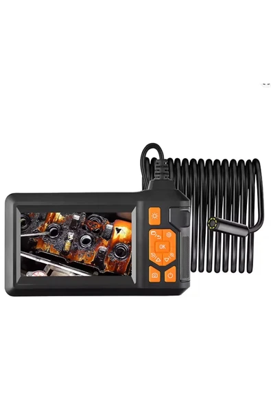Ekranlı 3 Kameralı 10 Mt Hafıza Kart Destekli Sert Kablo Yılan Endoskop Kamera 8 Mm 4.3 Inc - 1