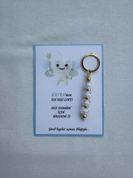 24 Adet Beyaz Renk İsme Özel İlk Dişim Çıktı Diş Partisi Diş Buğdayı Hatırası Hediyelik Anahtarlık - Resim 2