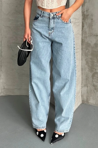 Baggy kar yıkama buz mavi jeans pantolon d2007 - Resim 6