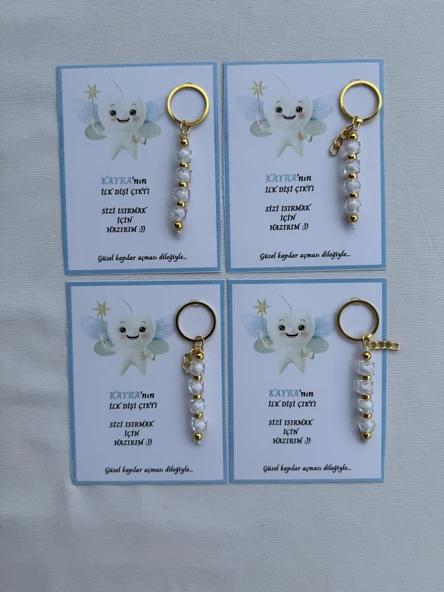 72 Adet Beyaz Renk İsme Özel İlk Dişim Çıktı Diş Partisi Diş Buğdayı Hatırası Hediyelik Anahtarlık - 3