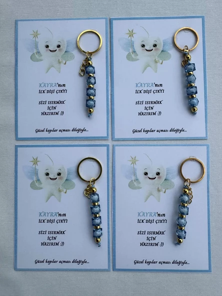 72 Adet Mavi Renk İsme Özel İlk Dişim Çıktı Diş Partisi Diş Buğdayı Hatırası Hediyelik Anahtarlık - 3