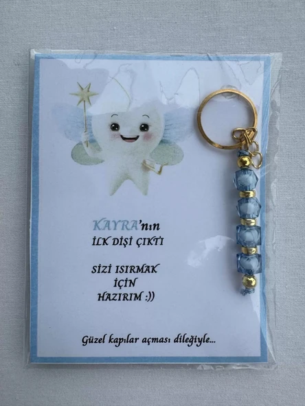 72 Adet Mavi Renk İsme Özel İlk Dişim Çıktı Diş Partisi Diş Buğdayı Hatırası Hediyelik Anahtarlık - 4