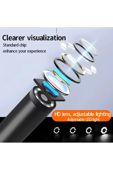 Ekranlı 3 Kameralı 10 Mt Hafıza Kart Destekli Sert Kablo Yılan Endoskop Kamera 8 Mm 4.3 Inc - 6