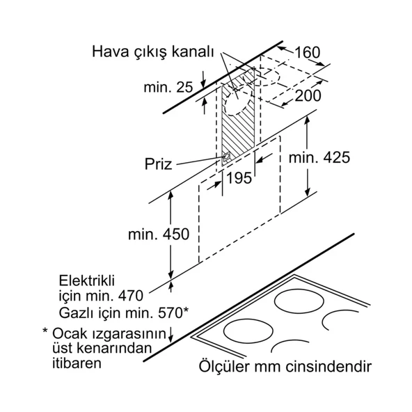 Bosch DWK65AD60R Siyah Duvar Tipi Davlumbaz - 6
