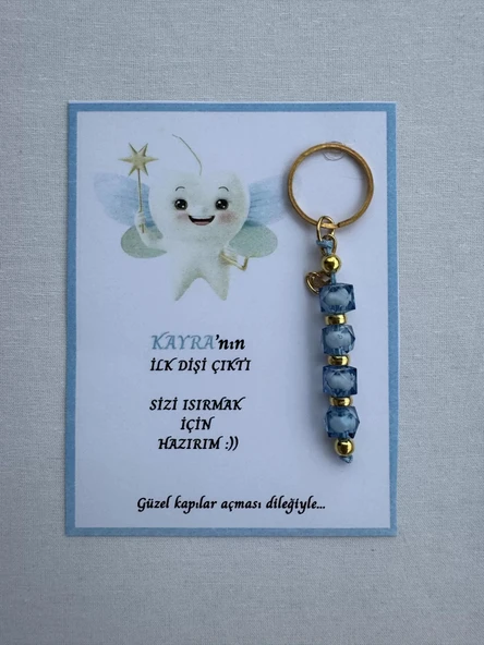 72 Adet Mavi Renk İsme Özel İlk Dişim Çıktı Diş Partisi Diş Buğdayı Hatırası Hediyelik Anahtarlık - 2