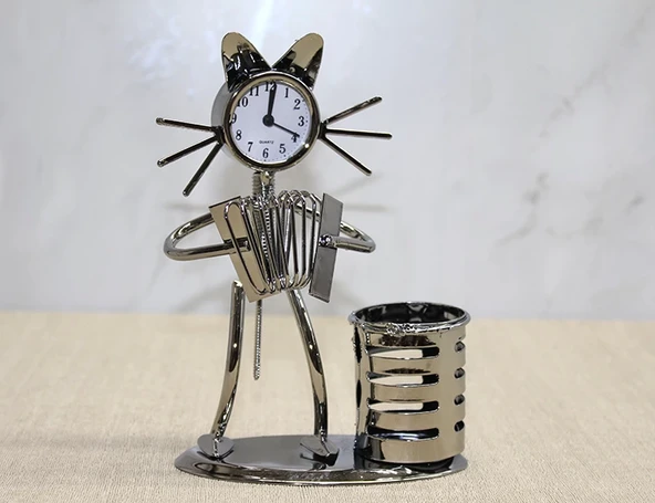 Metal Akordiyon Çalan Kedi Müzisyen Saat Ve Kalemlik Alk4344 ürün görseli