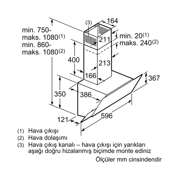 Bosch DWK65AD60R Siyah Duvar Tipi Davlumbaz - 3