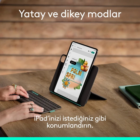 Logitech Flip Folio iPad Pro 13 inç (M4), iPad Air 13 inç (M2 ve M3) ile Uyumlu Türkçe Klavyeli Tablet Kılıfı, Siyah - Resim 7