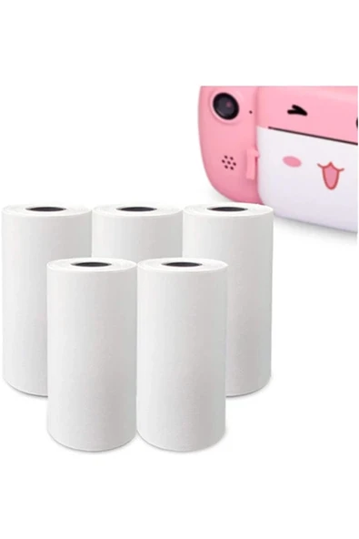 Çocuk Kamera Baskı Kağıdı, 5’li Rulo 57x25mm Çekirdekli Fotoğraf Baskı Termal Kağıt Rulo - 1