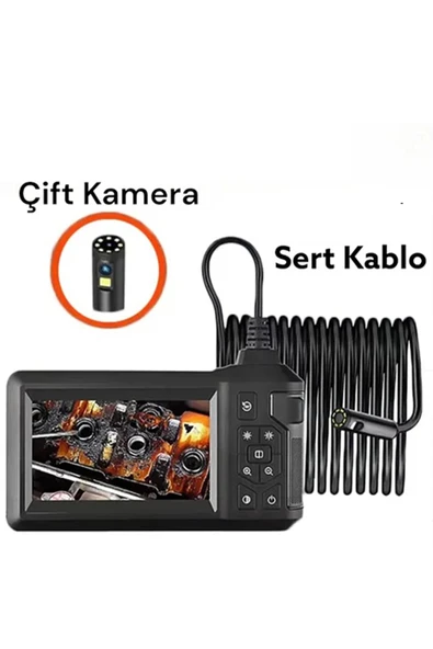 Vtn-009 Ekranlı Çift Kameralı 20 Metre Sert Kablo Yılan Endoskop Kamera 8 Mm 4.3 Inc - 4
