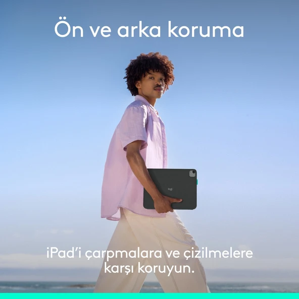 Logitech Flip Folio iPad Pro 13 inç (M4), iPad Air 13 inç (M2 ve M3) ile Uyumlu Türkçe Klavyeli Tablet Kılıfı, Siyah - Resim 9