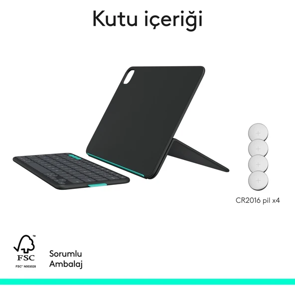 Logitech Flip Folio iPad Pro 13 inç (M4), iPad Air 13 inç (M2 ve M3) ile Uyumlu Türkçe Klavyeli Tablet Kılıfı, Siyah - Resim 2
