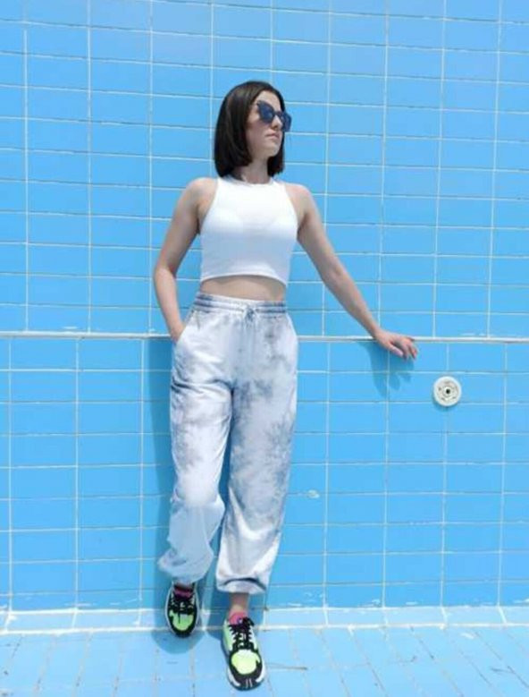 GO ON OUTFIT Kadın Gri-Beyaz Batik 2iplik Eşofman GOON142