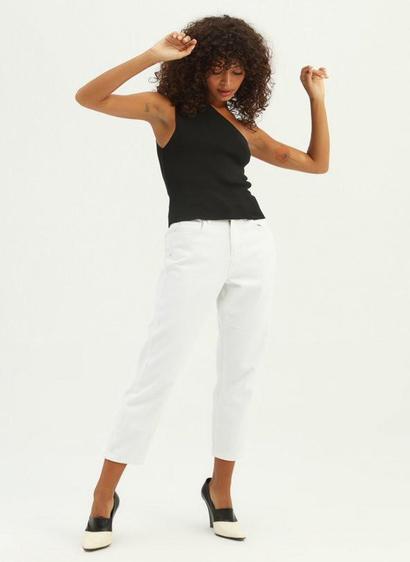 GO ON OUTFIT Kadın Siyah Tek Omuz Kolsuz Triko Bluz GOON107 - 4