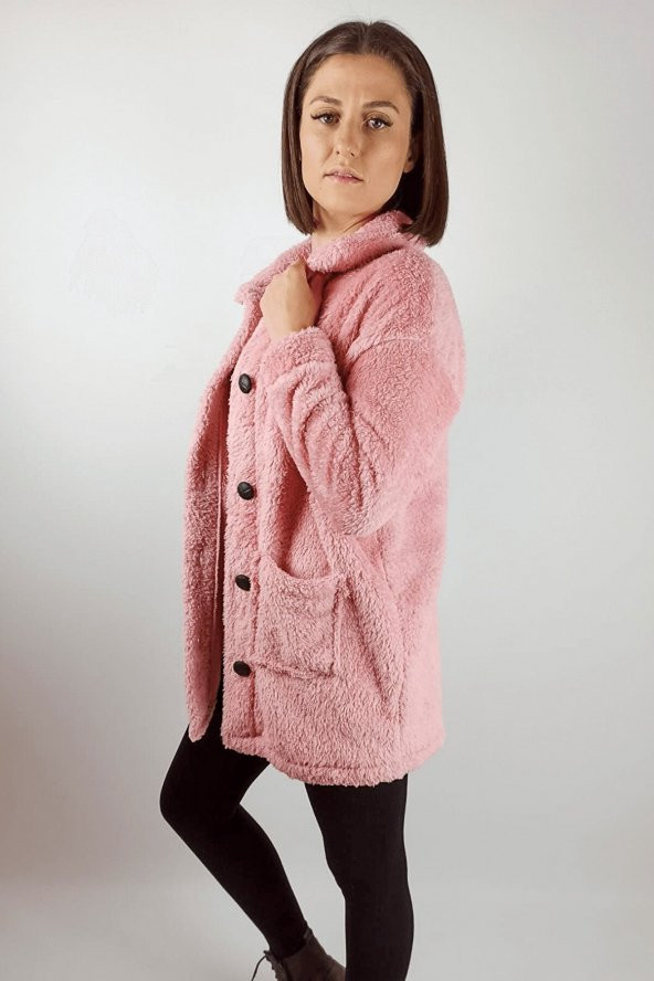 GO ON OUTFIT Kadın Pembe Düğmeli Kaban - 2
