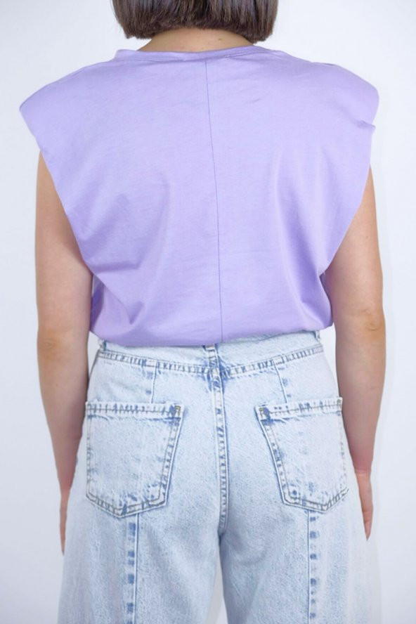 GO ON OUTFIT Kadın Bisiklet Yaka Vatkalı Kolsuz Lila T-Shirt GOON80 - 4