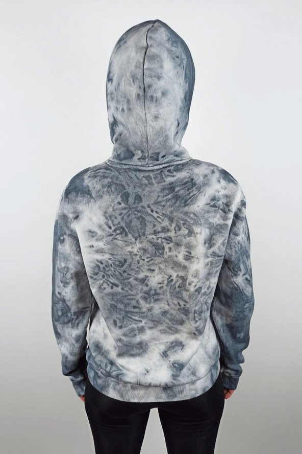 GO ON OUTFIT Kadın Nasa Baskılı Batik Kapşonlu Sweatshirt - 4