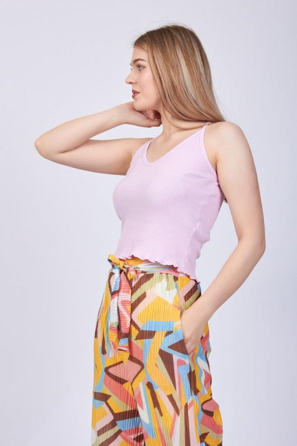 Kadın Pembe Askılı Sırt Detaylı Crop Bluz GOON34 - 3